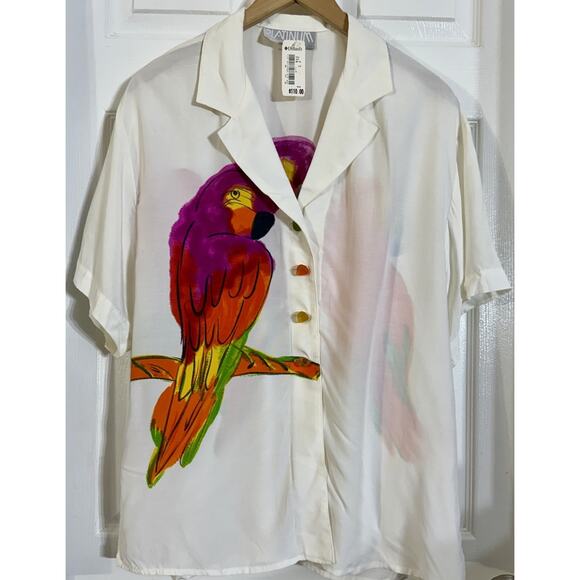 NWT PLATINUM By Dorothy Schoelen Blouse Top Animal BIRDS Resort Large L VINTAGE - Picture 1 of 5